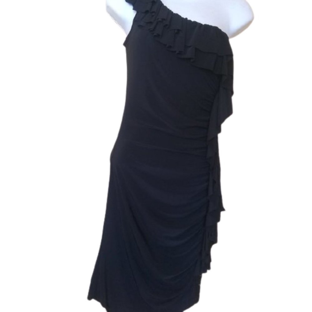 --- Asymmetrical  / One Shoulder -  Black Stretch Dress Medium